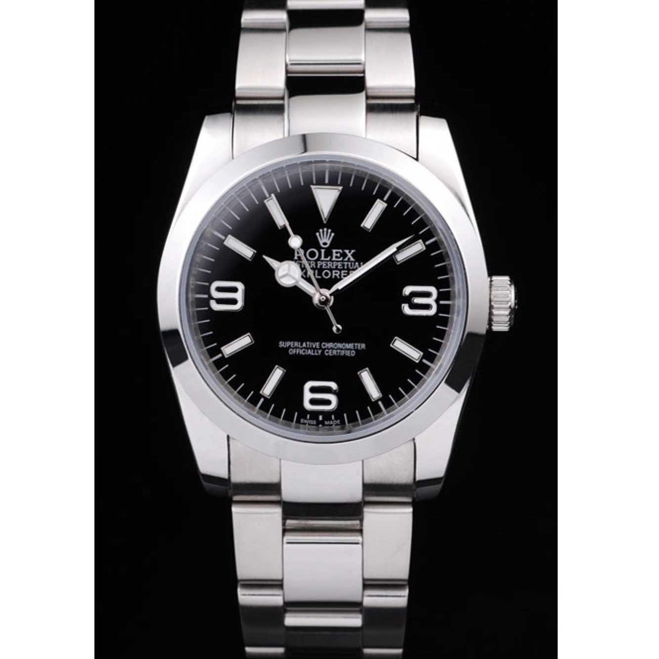 Aaa replica watch 98087 Rolex Explorer Polished Dial Steel Black Stainless 0511